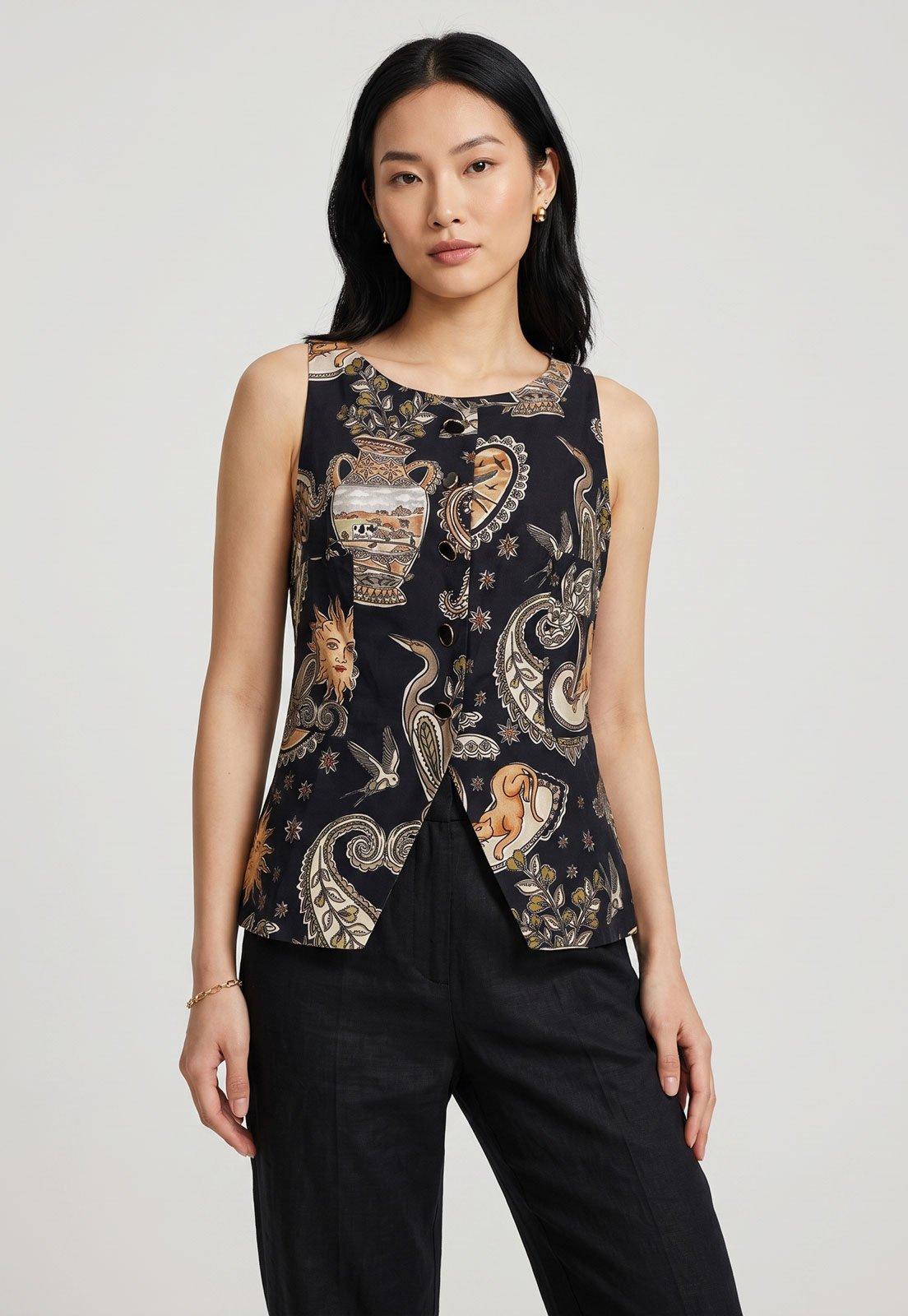 Blusa Feminina FARM Estampada Preta