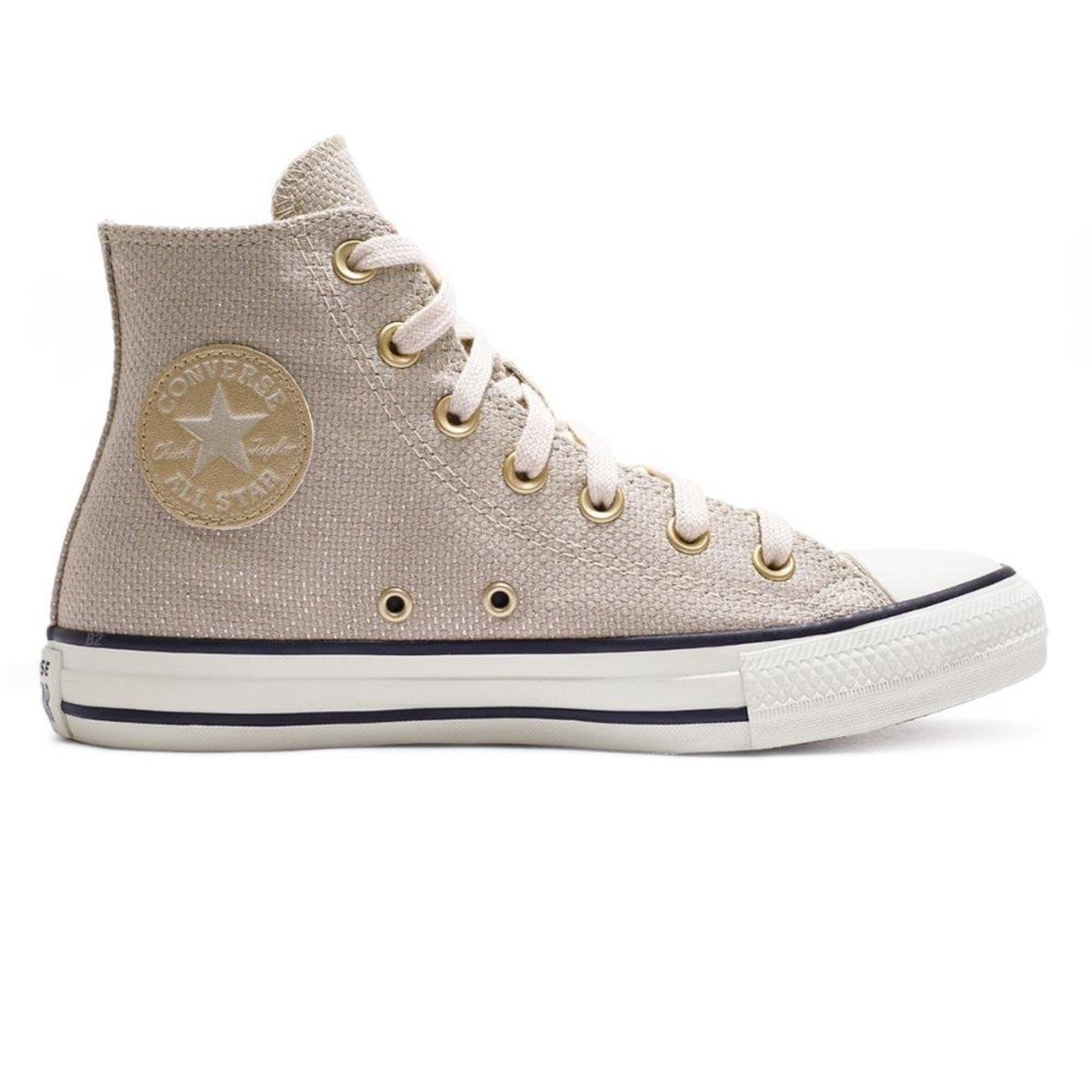 Tênis Converse All Star Chuck Taylor Heathered Sheen Cano Alto Feminino Bege