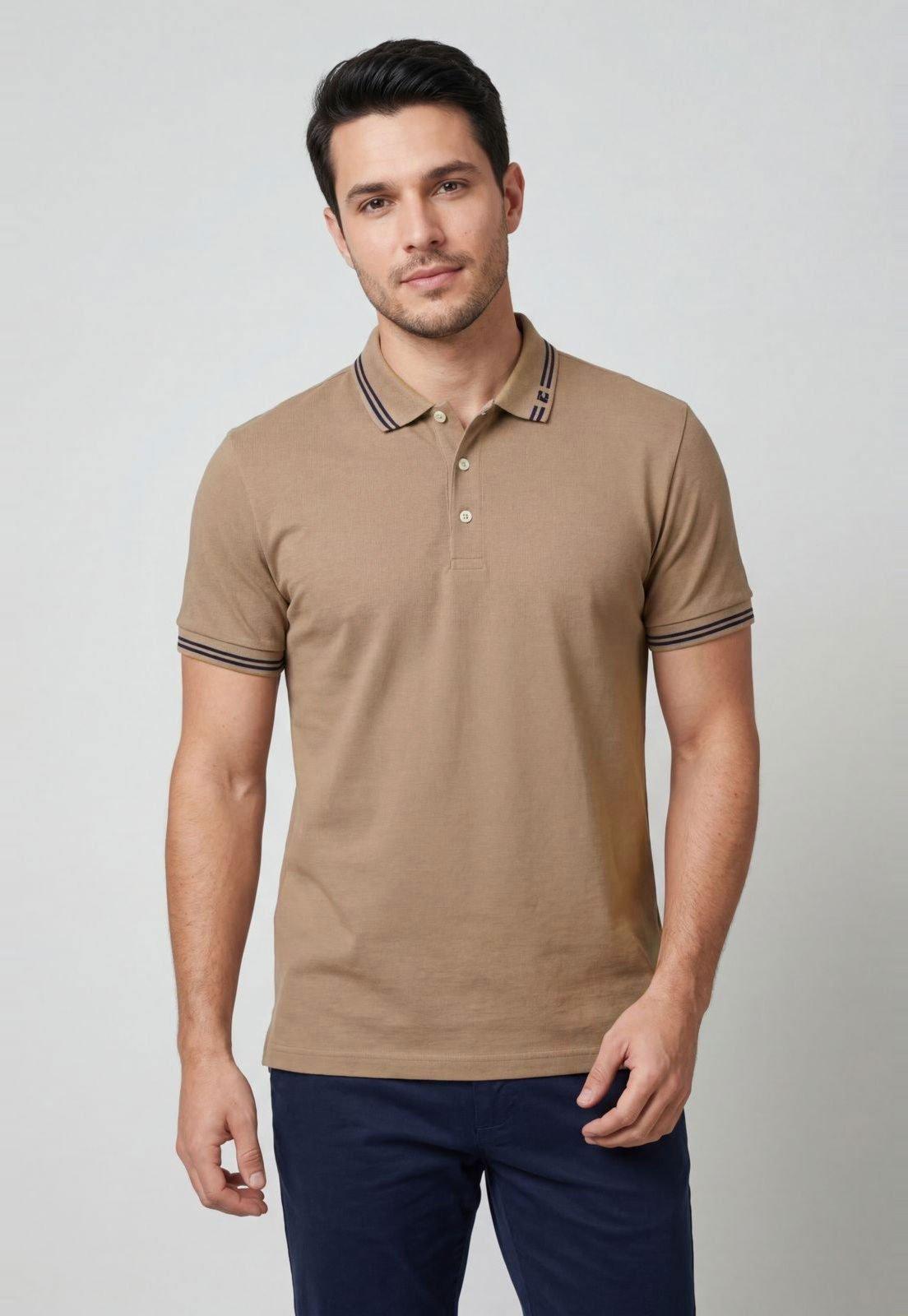 Camisa Polo Masculina Colcci Piquet Frisos Bege