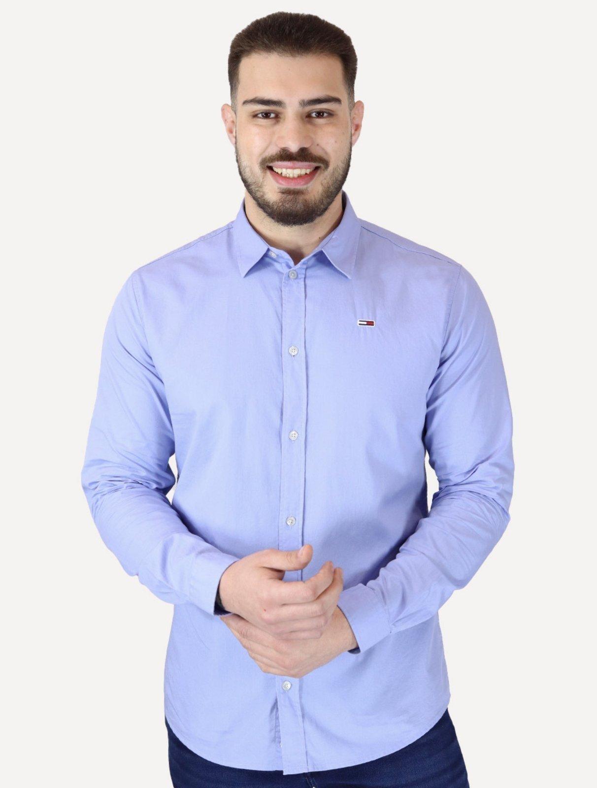 Camisa Tommy Jeans Masculina Regular Entry Poplin Azul Celeste
