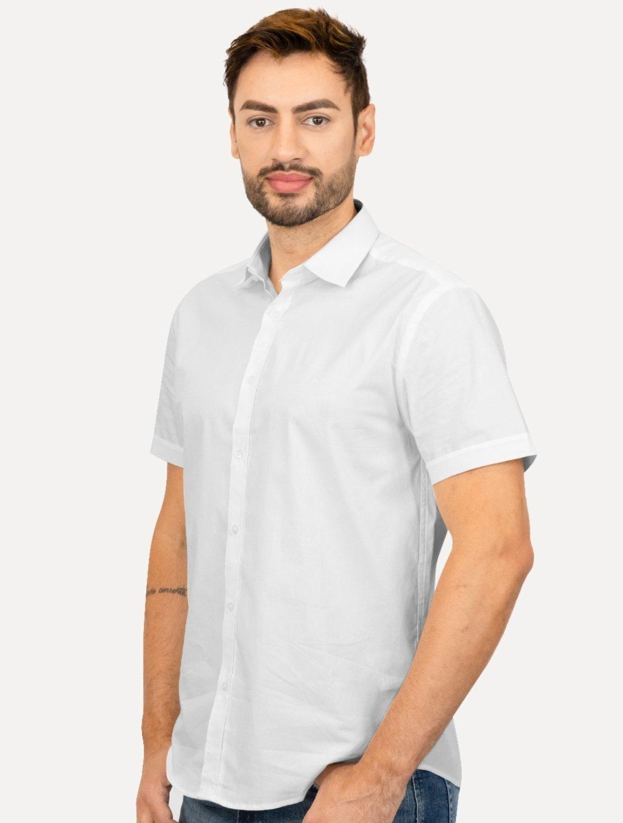 Camisa Aramis Masculina Manga Curta Slim Stretch Tricoline Branca