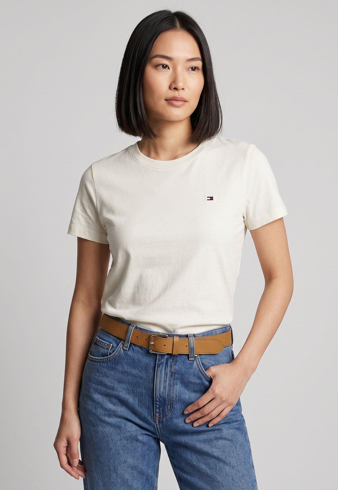 Camiseta Feminina Tommy Hilfiger Gola Redonda Branca