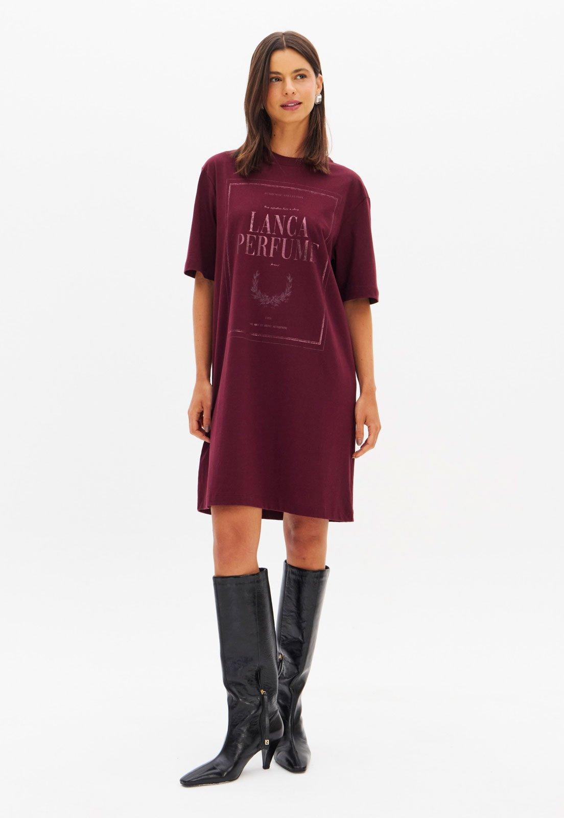 Vestido Feminino Lança Perfume Estampa Logo Bordô