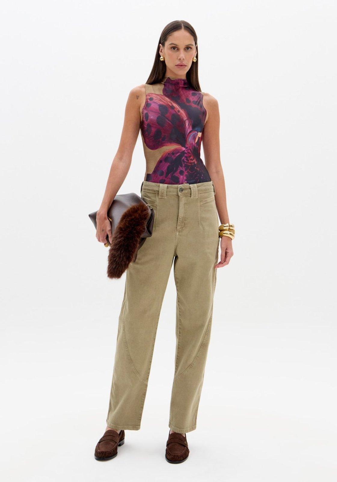 Calça Baggy Sarja Com Cintura Alta Lança Perfume