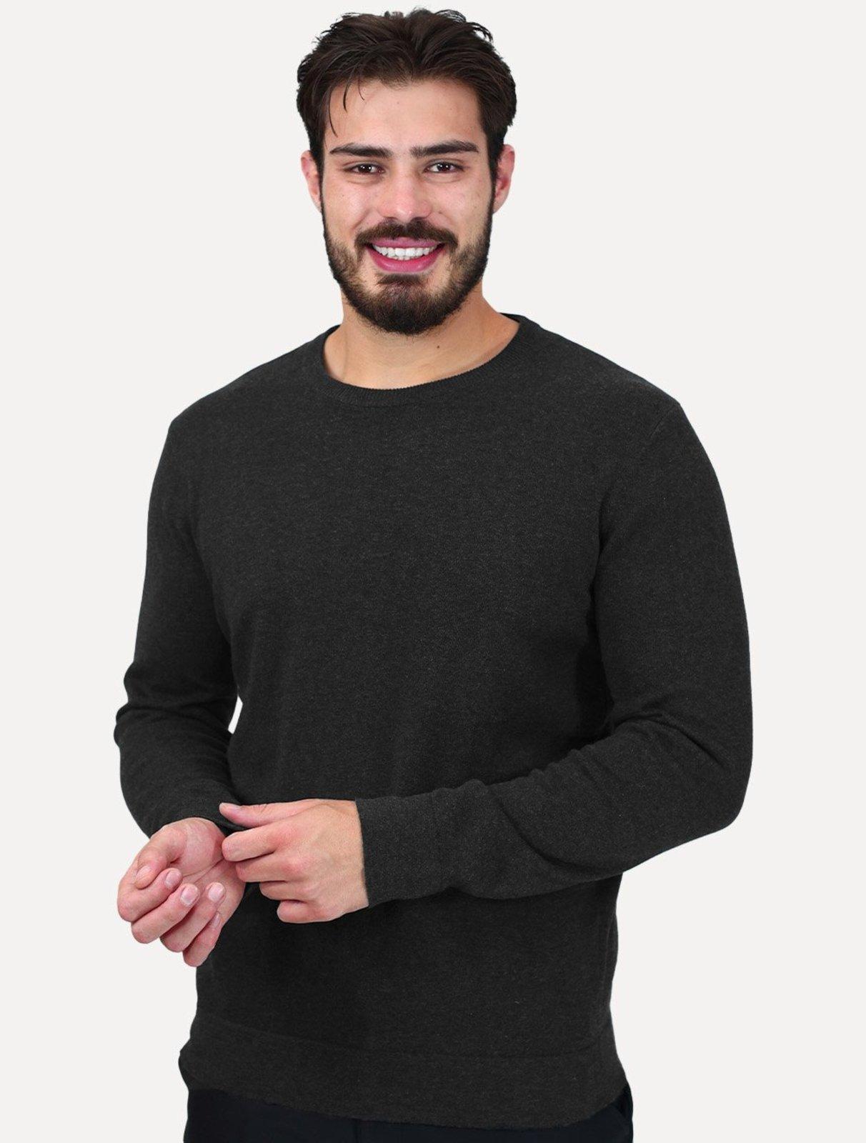 Blusa Aramis Masculina Tricot Gola Careca Preta Mescla