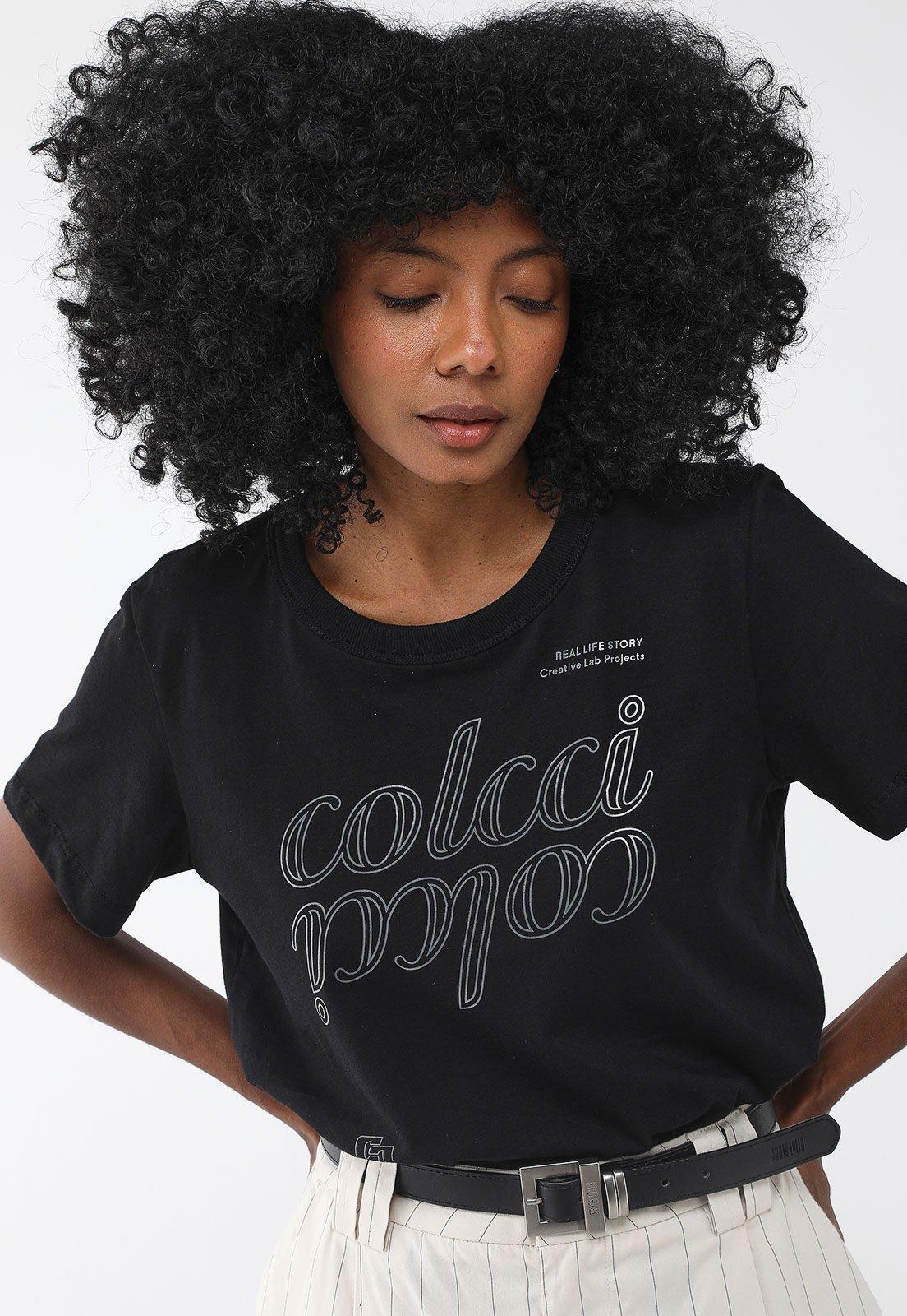 Camiseta Colcci Reta Logo Preta