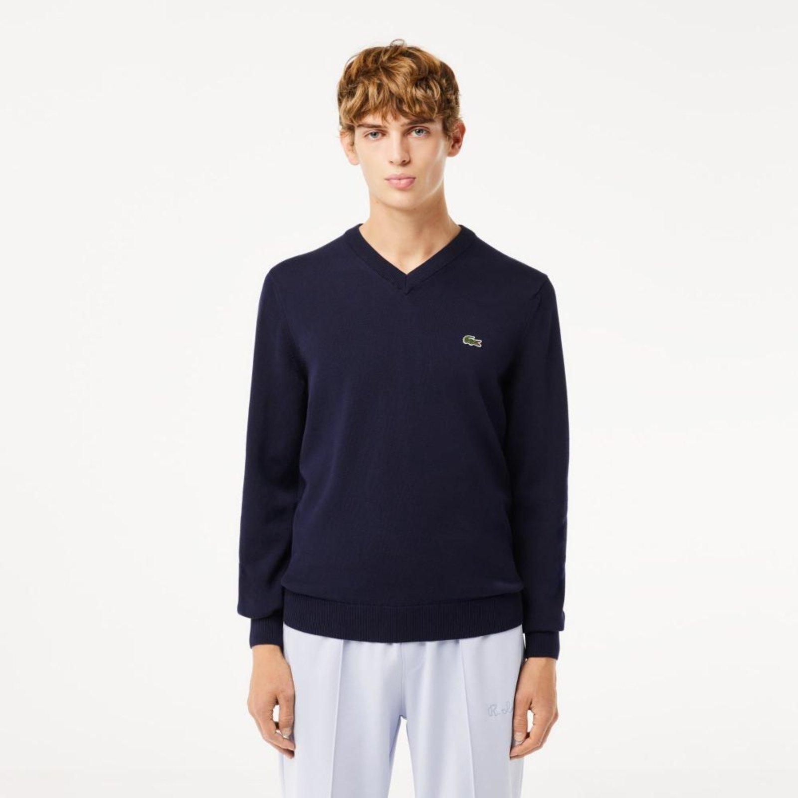 Suéter Lacoste masculino Lacoste de Algodão Orgânico com Gola V Azul