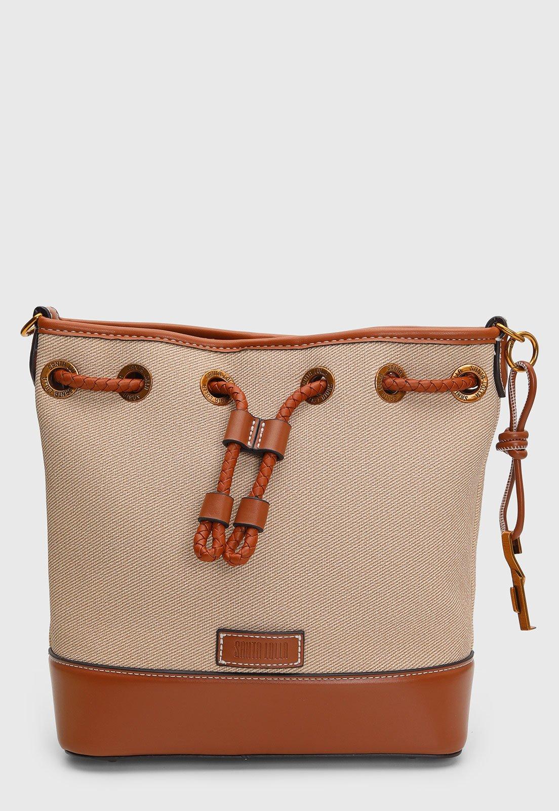 Bolsa Bucket Santa Lolla Média Caramelo e Bege