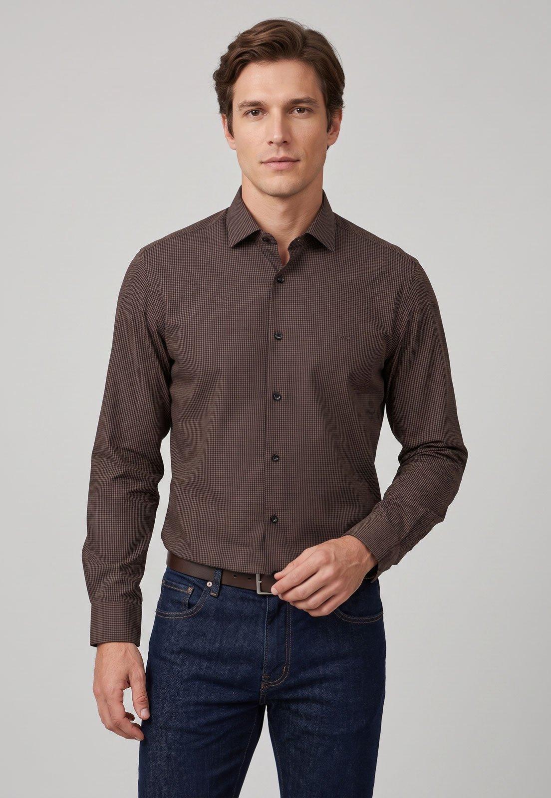 Camisa Masculina Aramis Xadrez Marrom