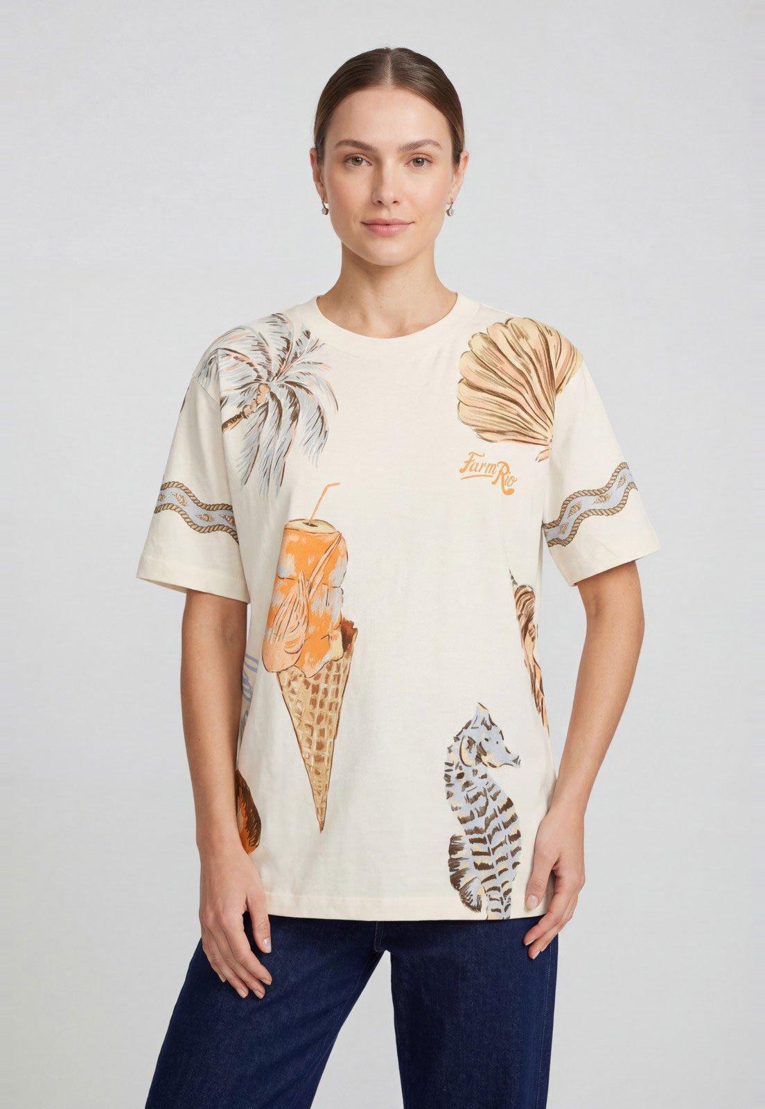 Camiseta Feminina FARM Estampa Concha Branca