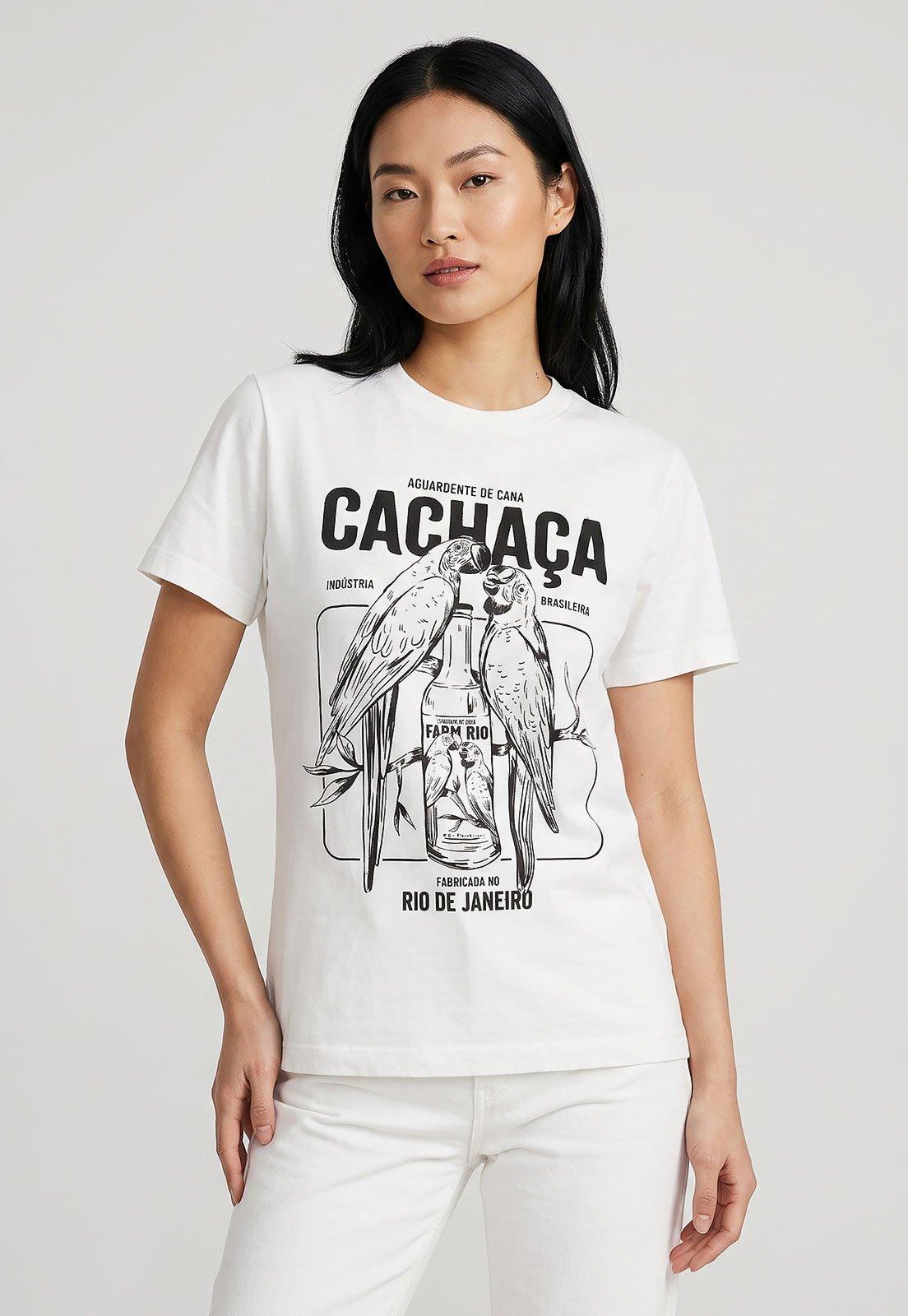 Camiseta Feminina FARM Estampa Garrafas Branca