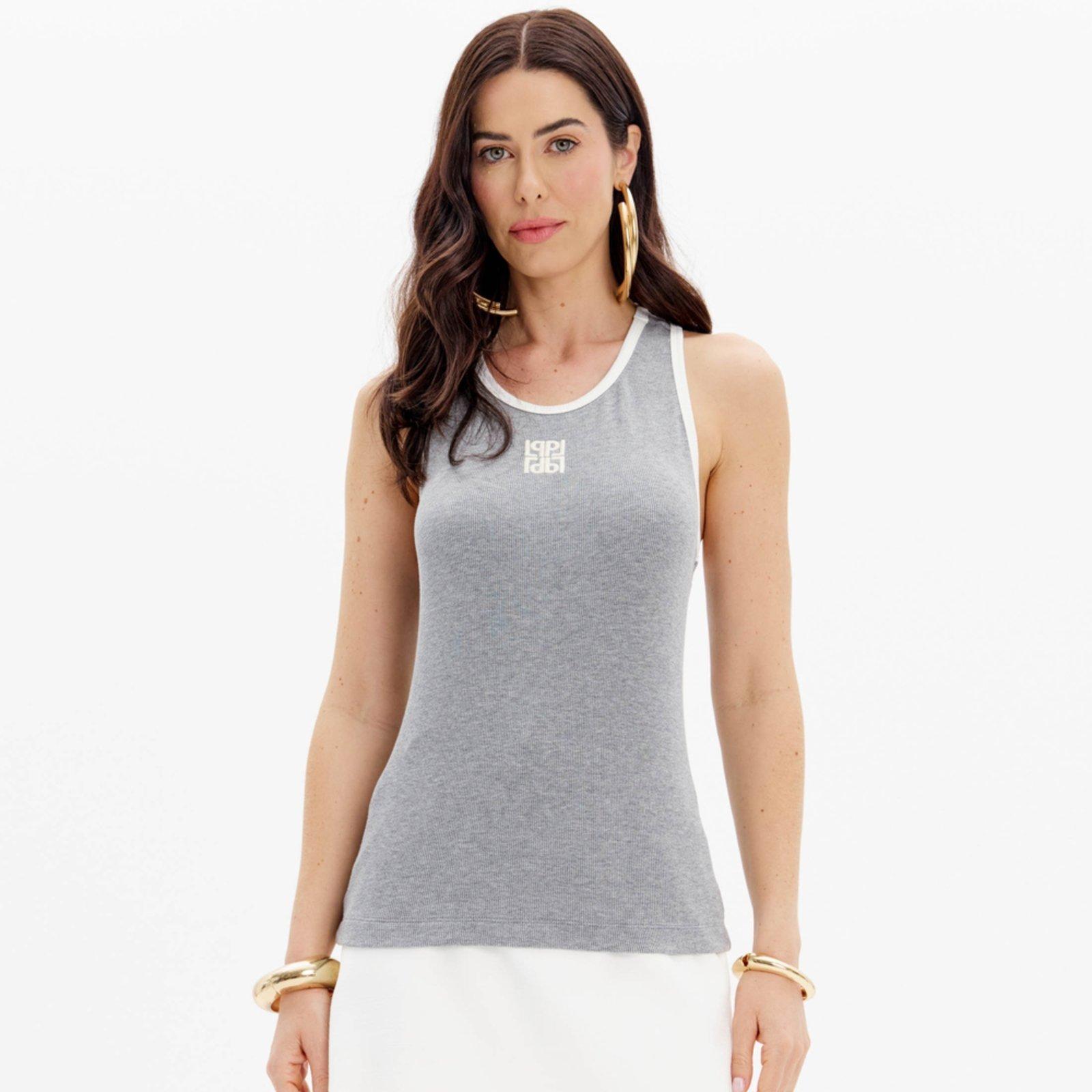 Regata Lança Perfume Basic Com Bordado Ou25 Cinza Feminino