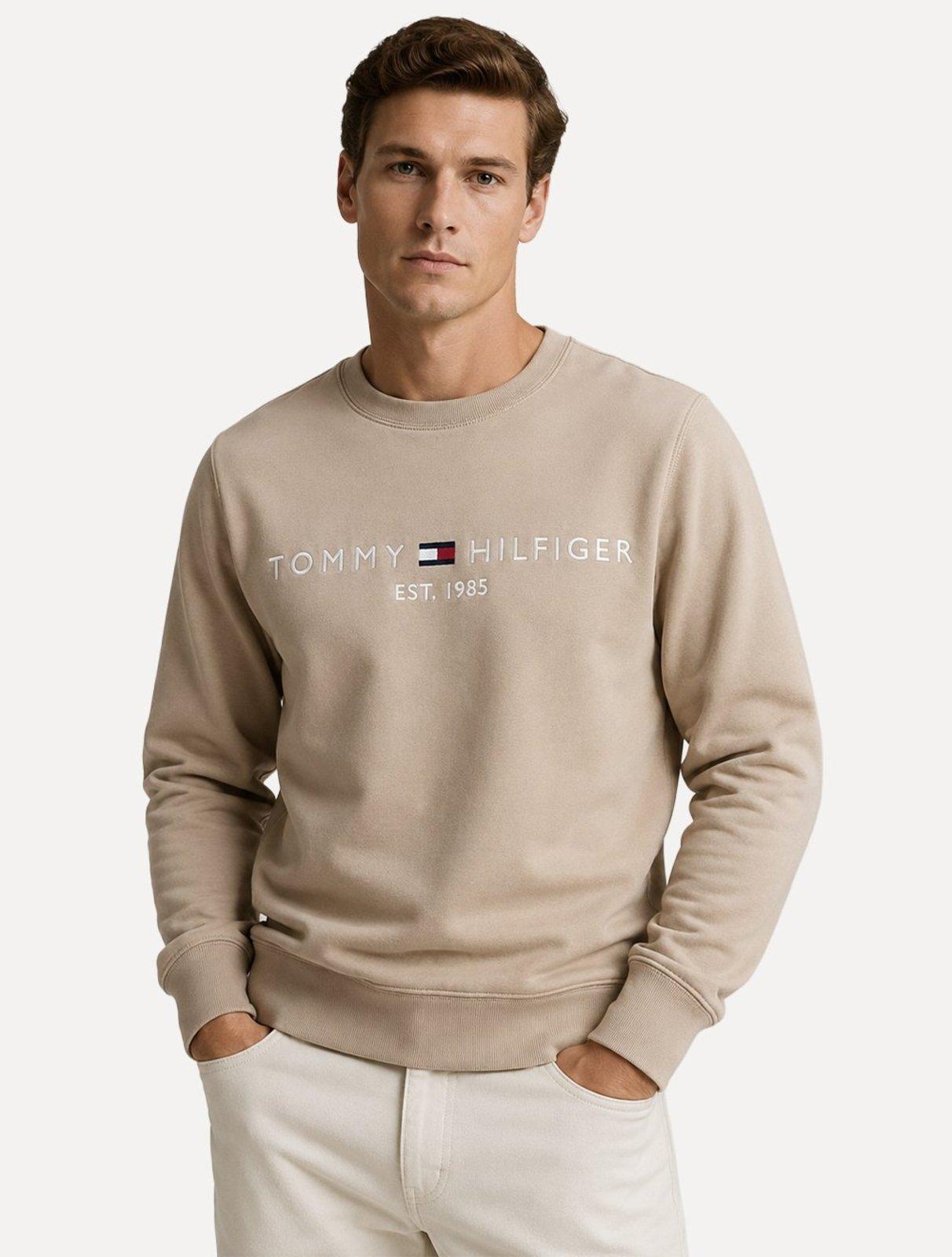 Moletom Tommy Hilfiger Masculino Fleece Logo Crewneck Cáqui
