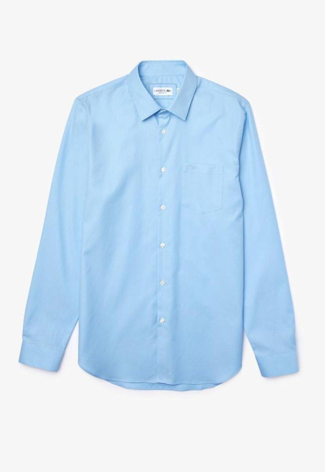 Camisa Lacoste masculina Slim Fit em algodão liso Azul