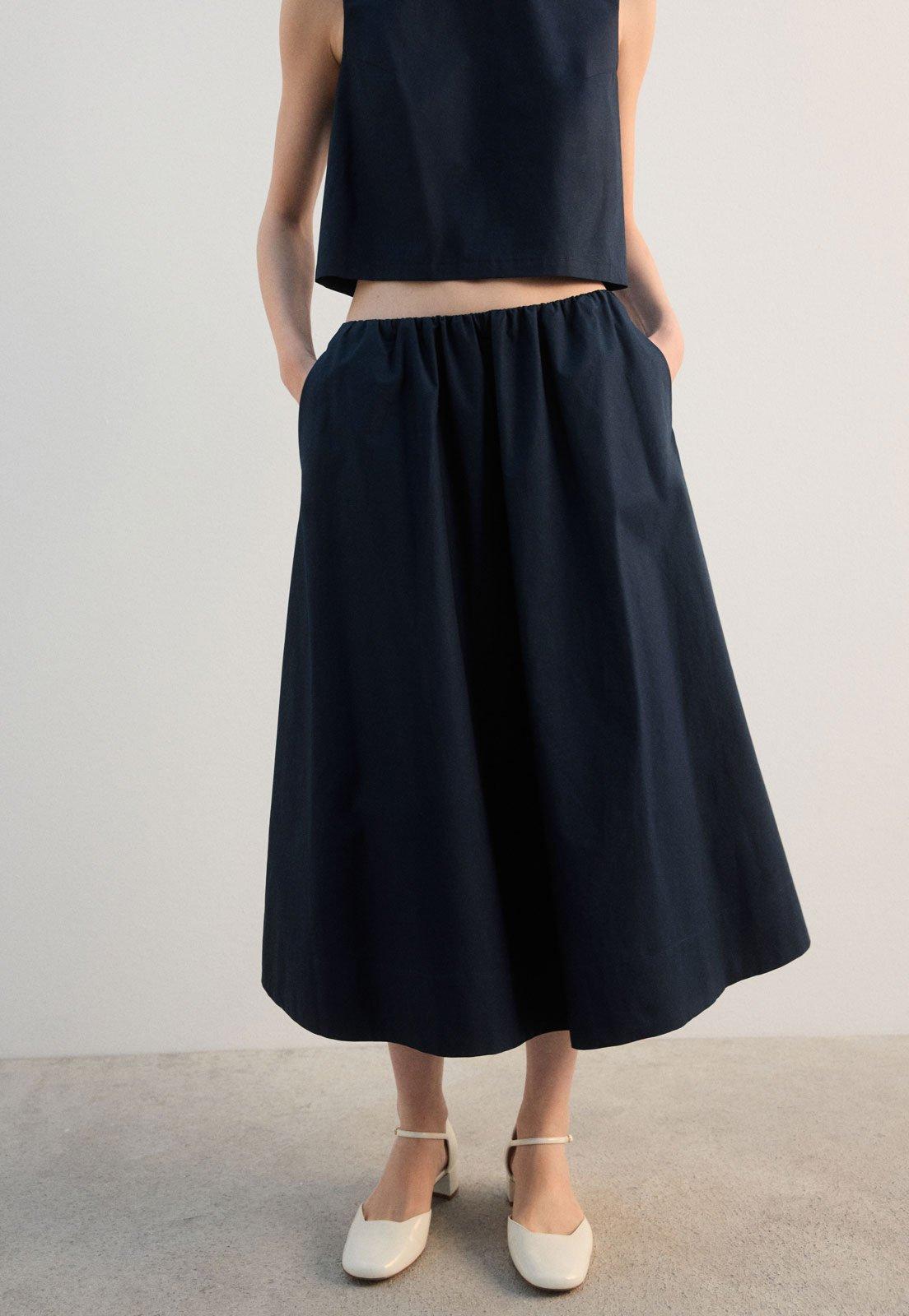 Saia Feminina Mango Midi Cintura Alta Azul Marinho