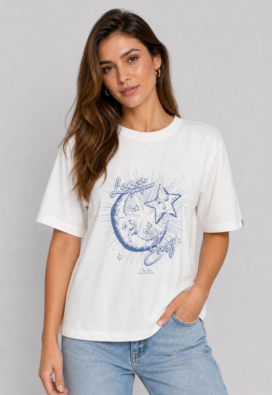 Camiseta Feminina Lança Perfume Estampa Celestial Branca
