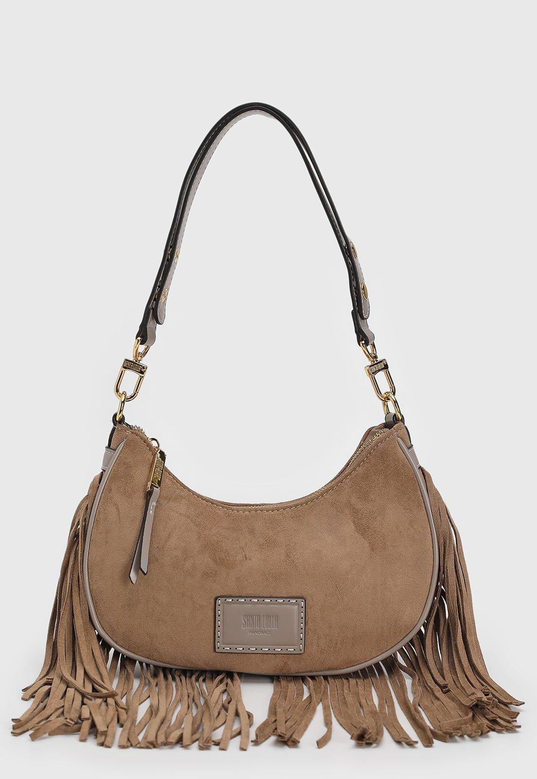Bolsa Média Feminina Santa Lolla Franjas Caramelo