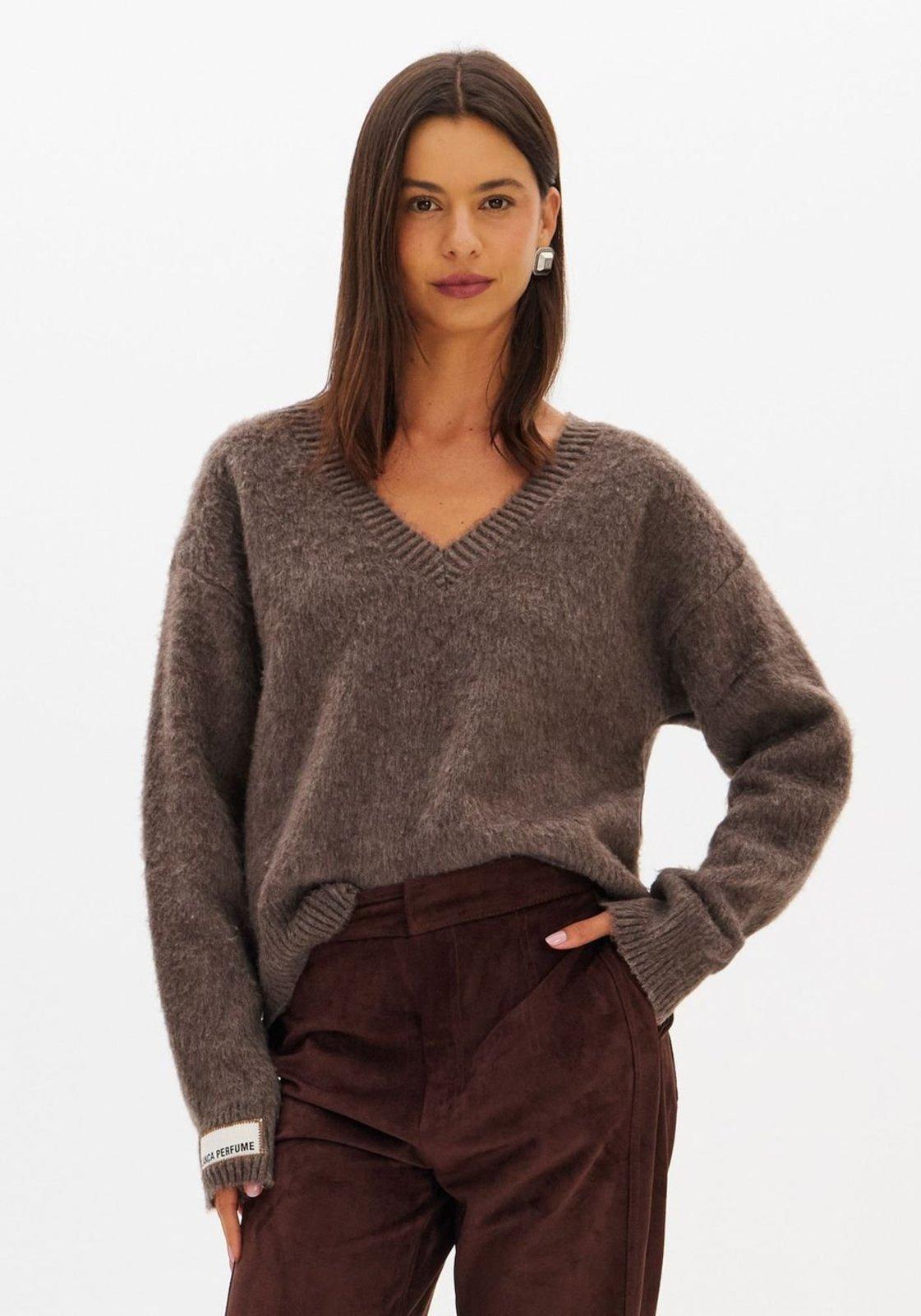 Blusa Tricô Decote V Manga Longa Lança Perfume