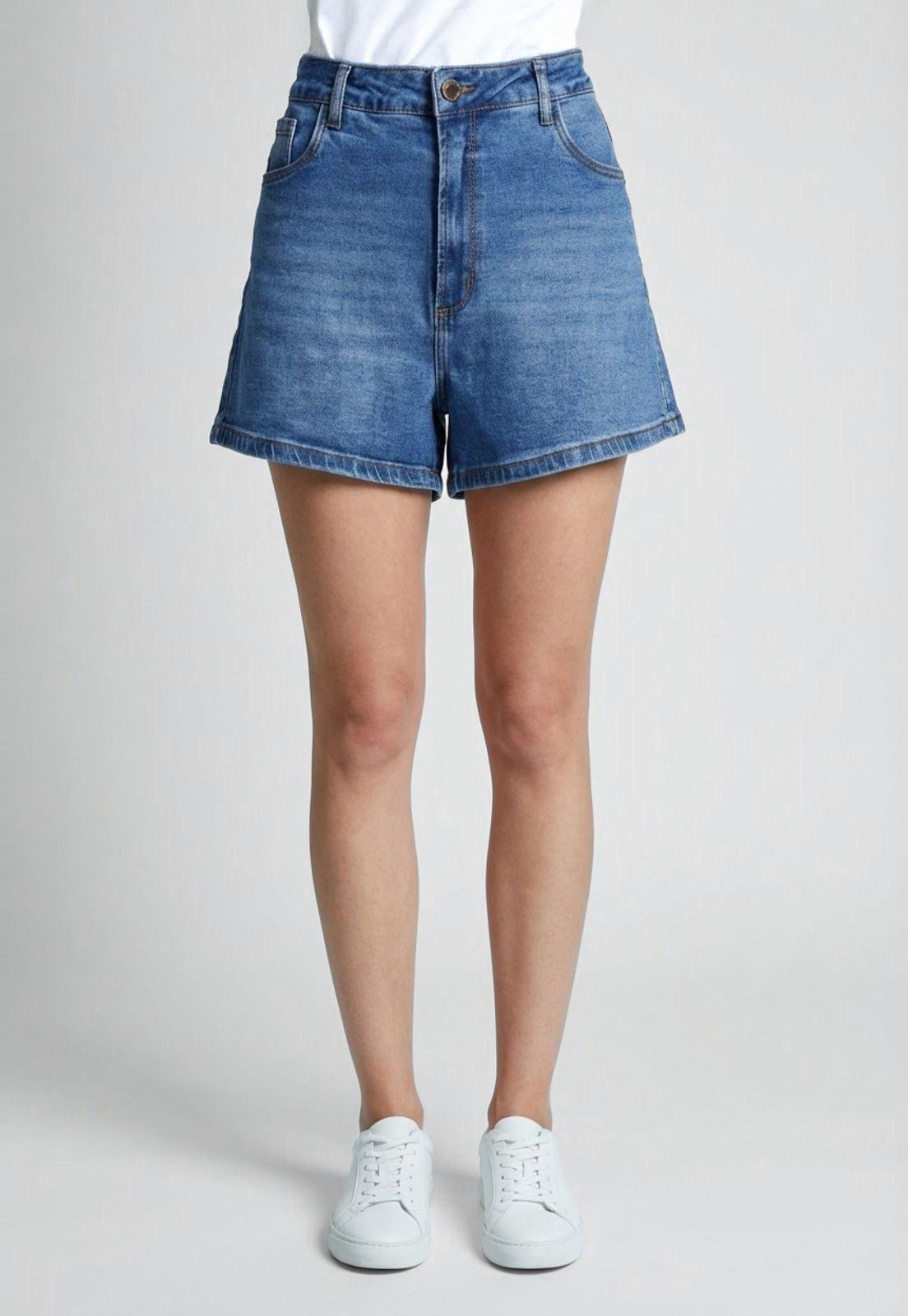 Short Jeans Feminino Lança Perfume Confort High Azul Médio