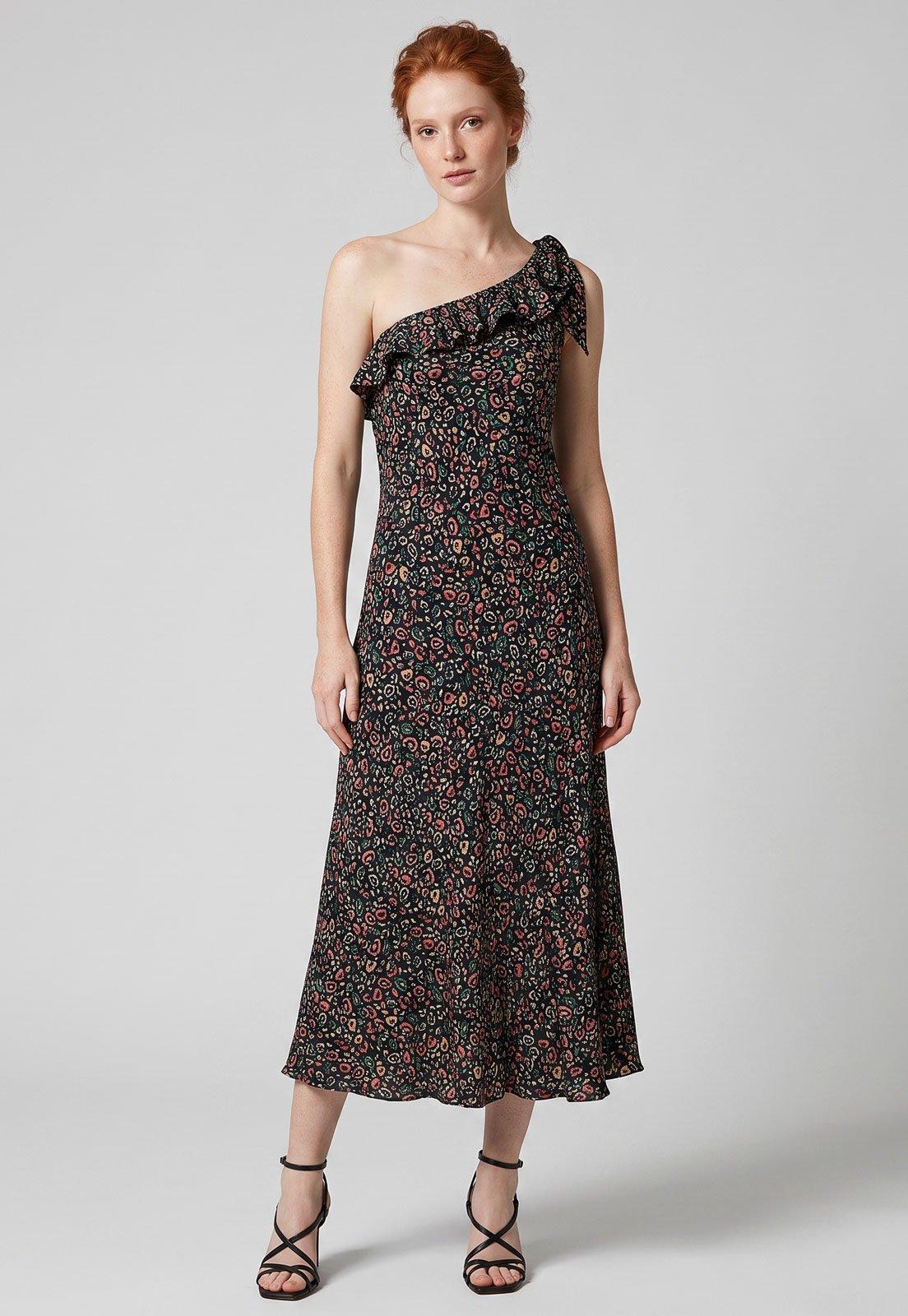 Vestido Feminino FARM Longo Estampa Floral Preto