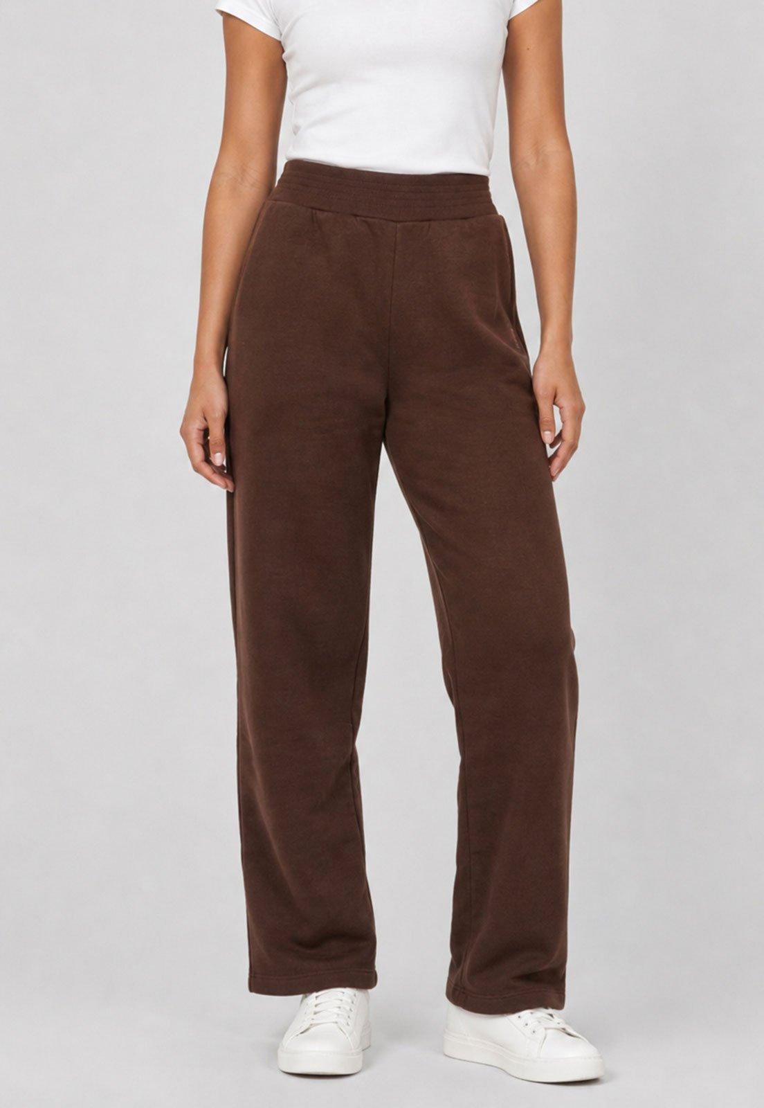 Calça de Moletom Feminina John John Cintura Alta Marrom