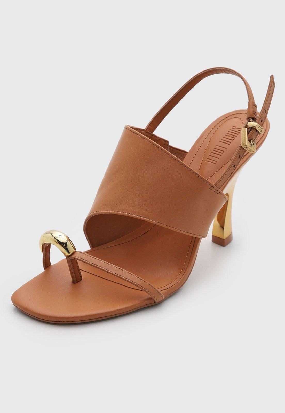 Sandália Santa Lolla Salto Escultural Dourado Caramelo