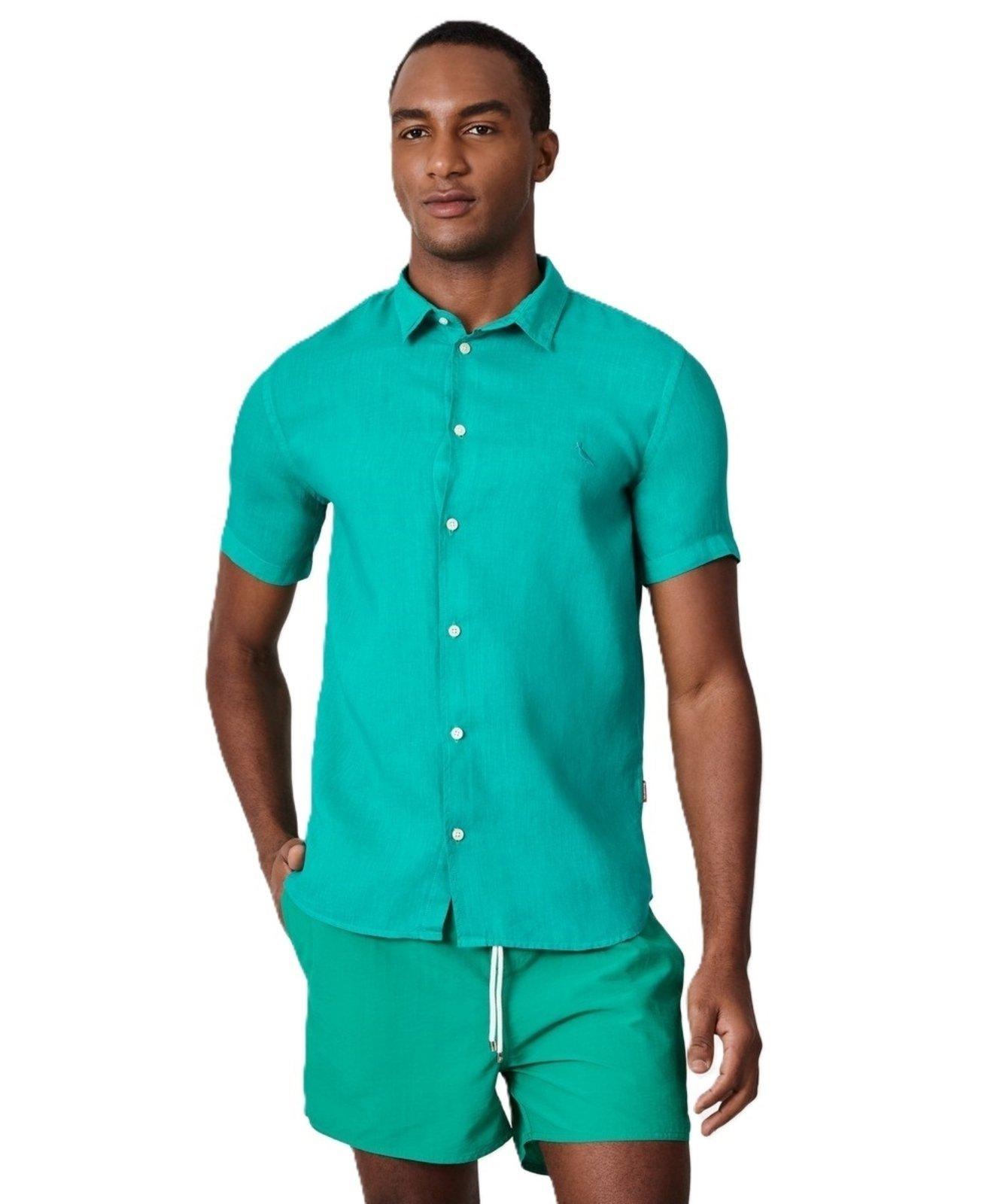 Camisa Manga Curta Linho Tinturado Reserva VERDE BANDEIRA M