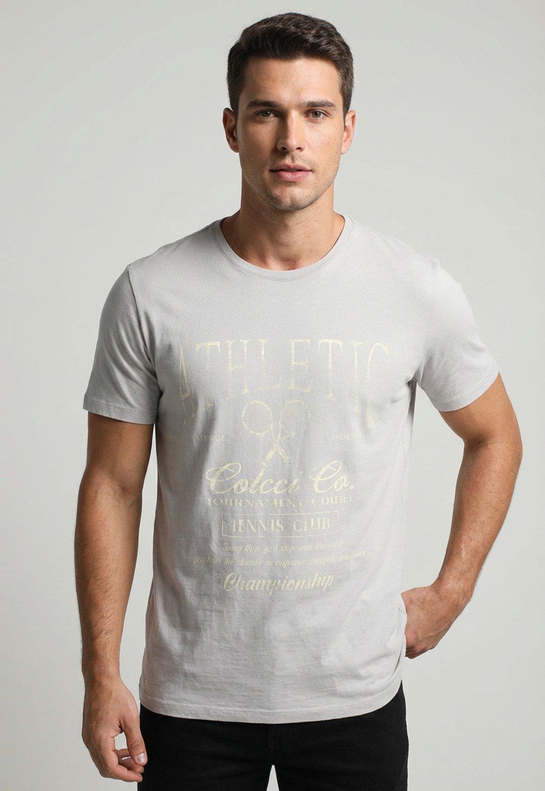 Camiseta Masculina Colcci Estampa Esportiva Cinza