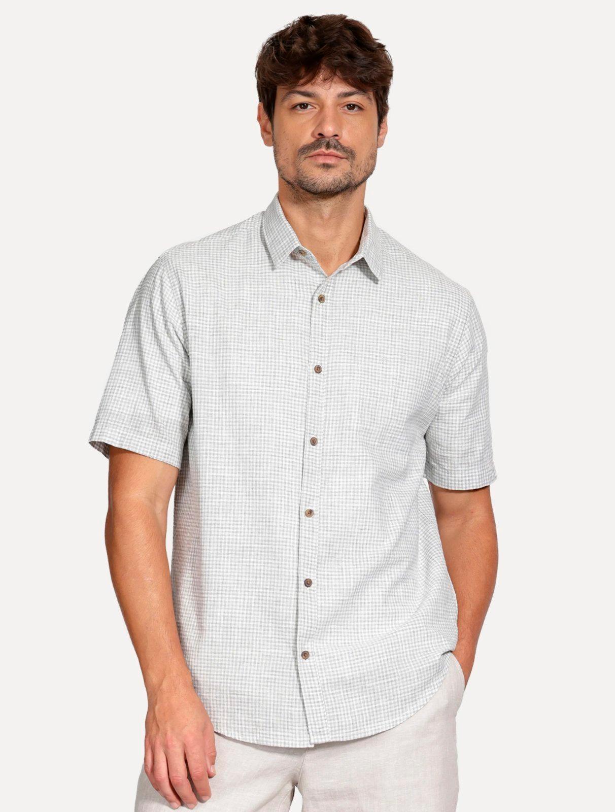 Camisa Aramis Masculina Manga Curta Regular Mini Xadrez Branco/Cinza