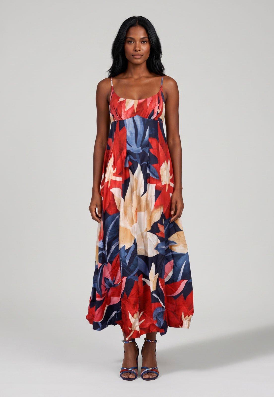 Vestido Feminino FARM Midi Floral Azul