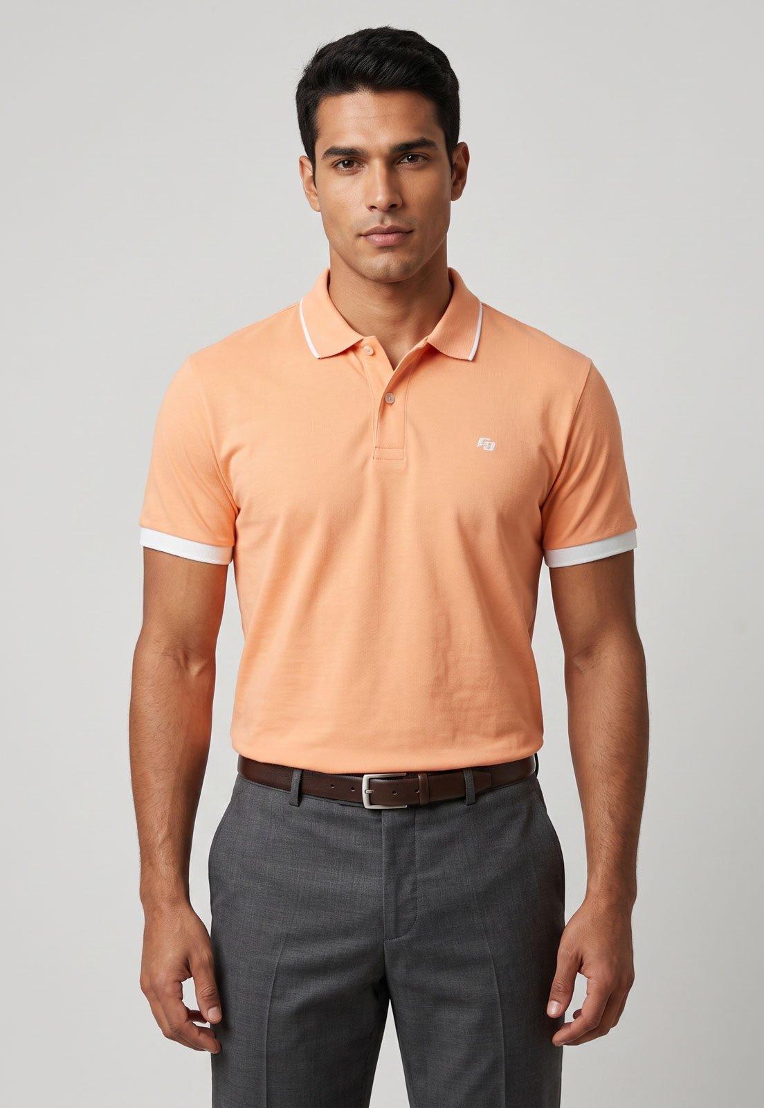 Polo Masculina Colcci Gola Friso Laranja