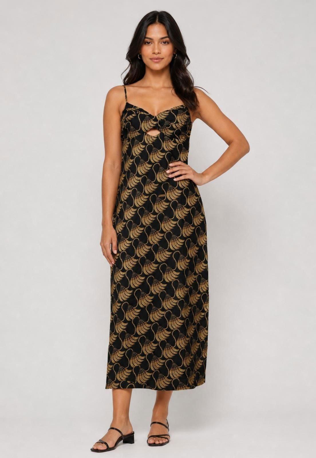 Vestido Feminino Midi FARM Alças Finas Preto
