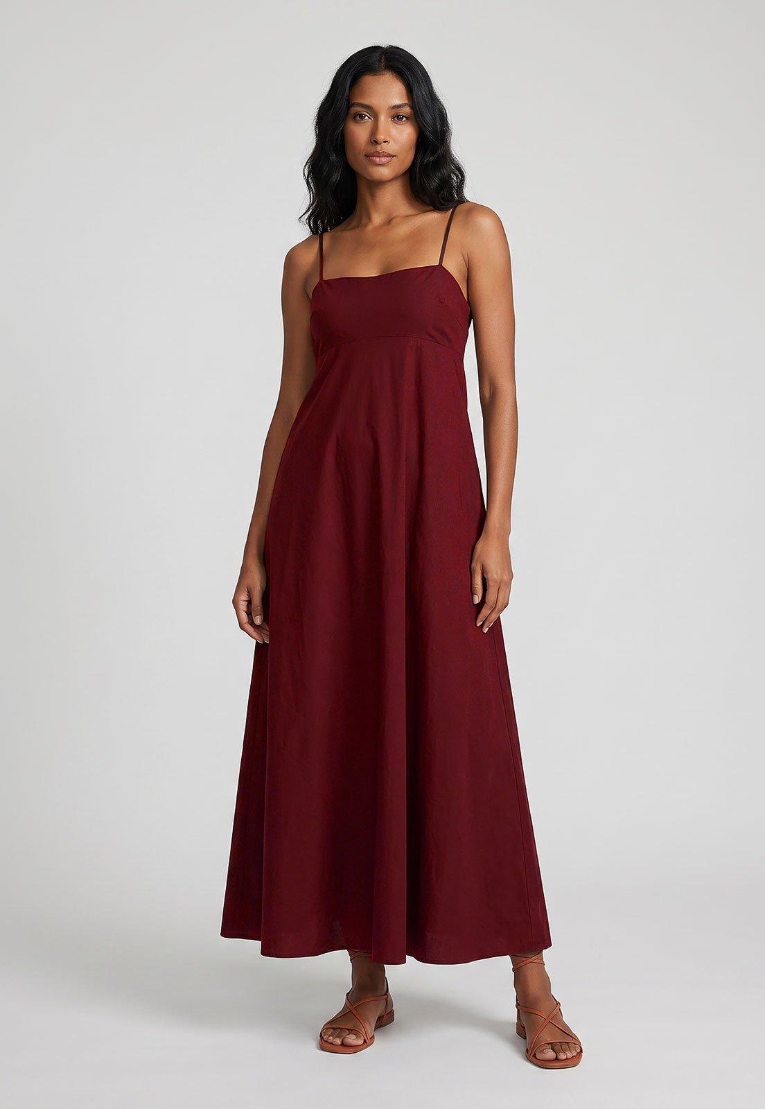 Vestido Feminino FARM Alças Finas Vinho