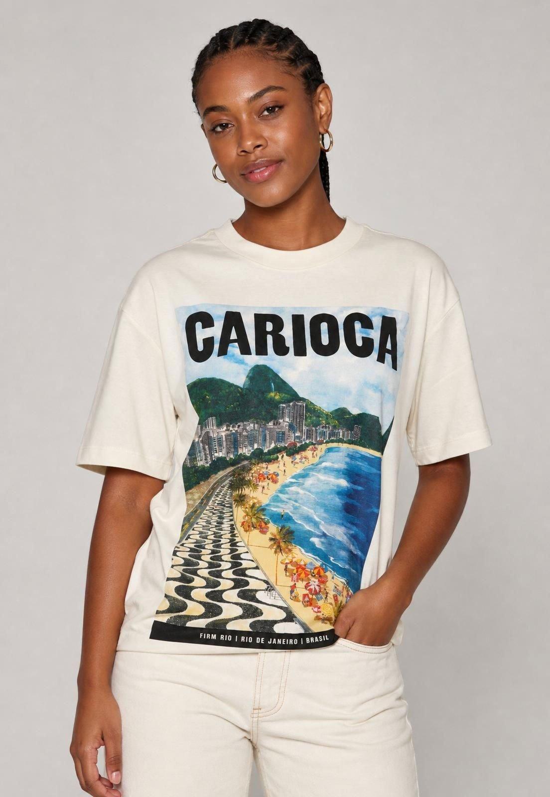 Camiseta Feminina FARM Estampa Carioca Off White