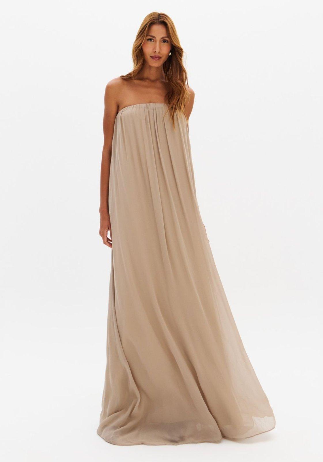 Vestido Longo Sem Alças Em Chiffon Lança Perfume