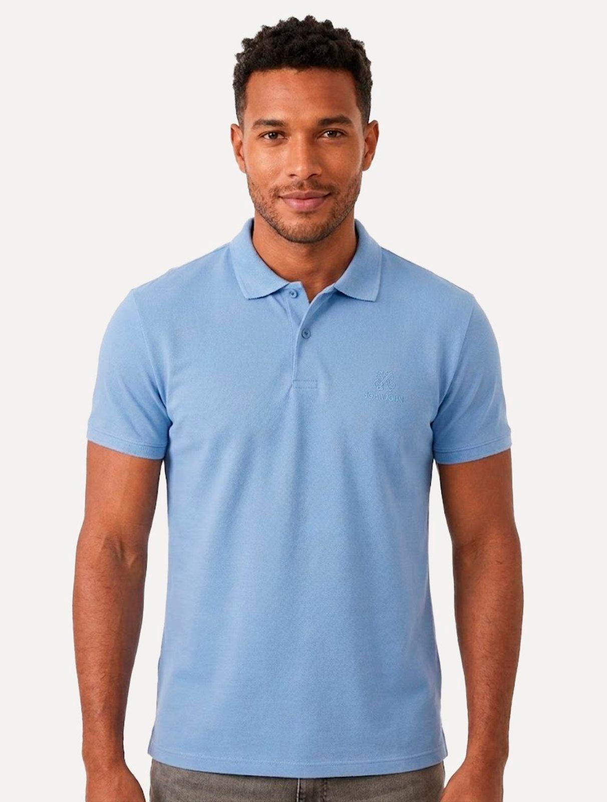 Polo John John Masculina Light Transfer Azul Claro