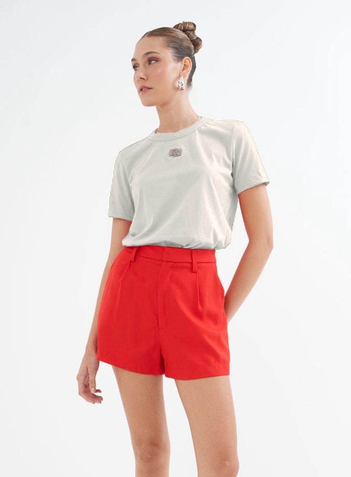 Camiseta Feminina Com Logo Metalizada Colcci Bege Esquilo
