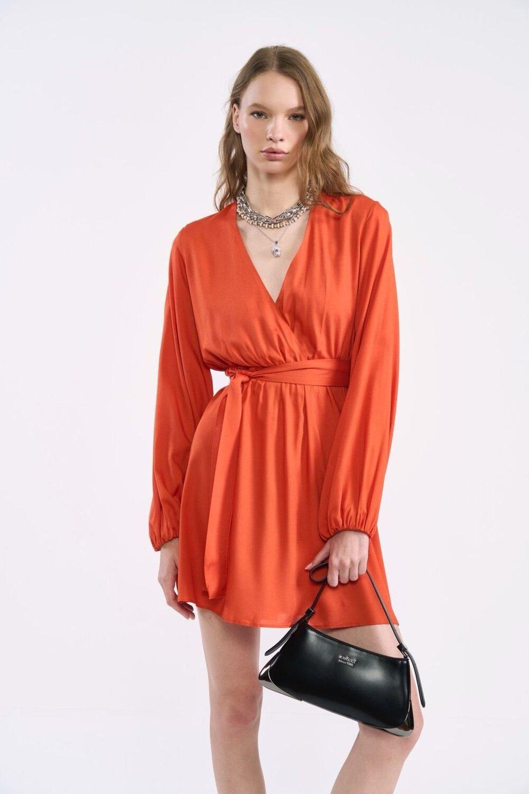 Vestido Curto Transpassado com Faixa Colcci Laranja Beacon
