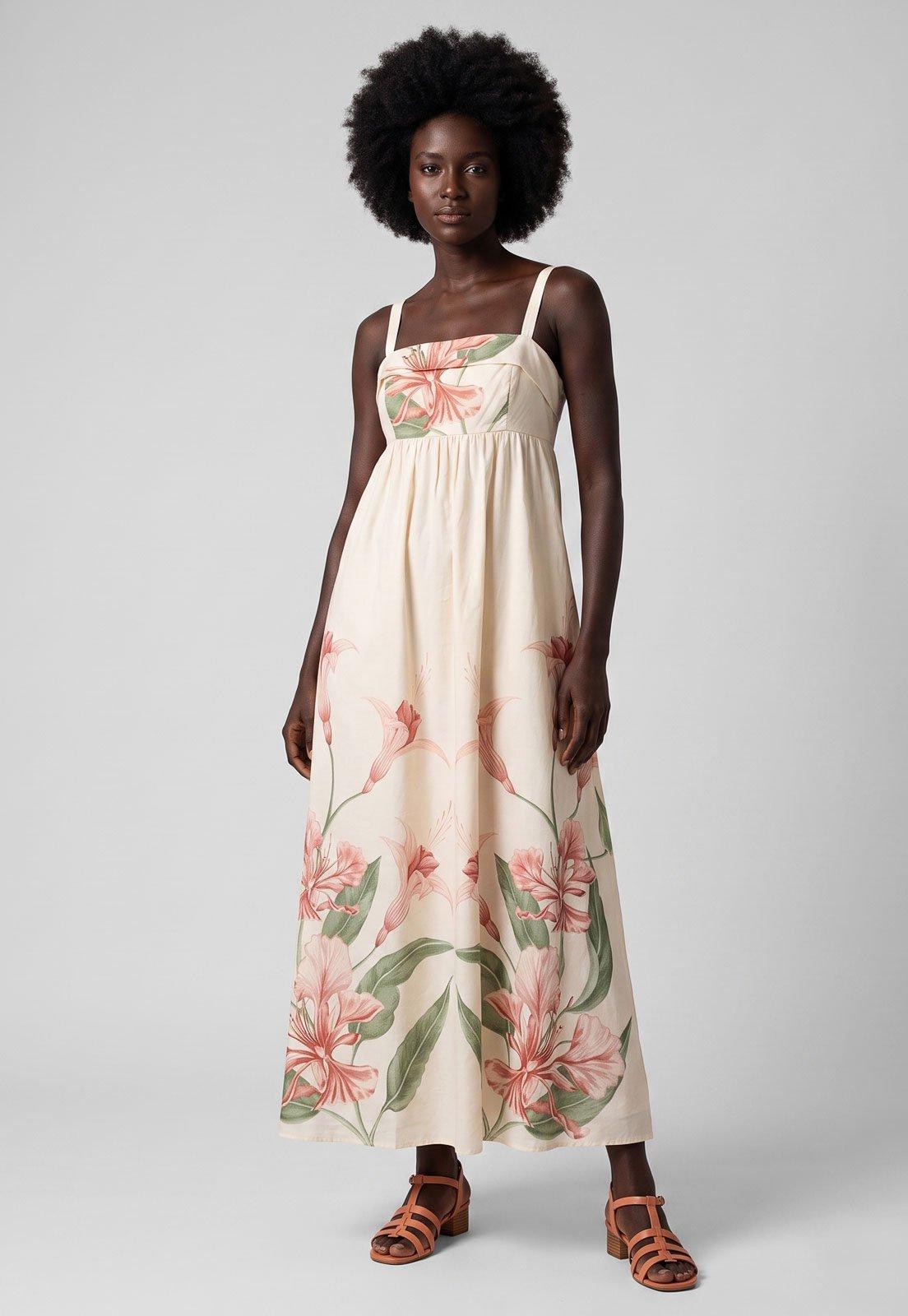 Vestido Feminino FARM Longo Floral Rosa