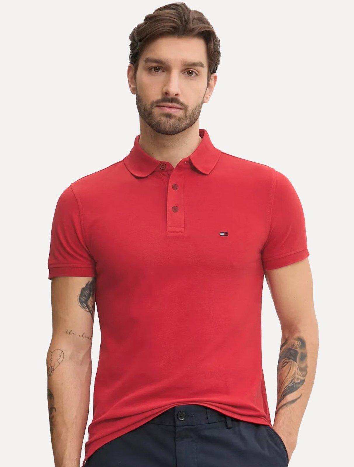 Polo Tommy Hilfiger Masculina Piquet Regular Placket Vermelha