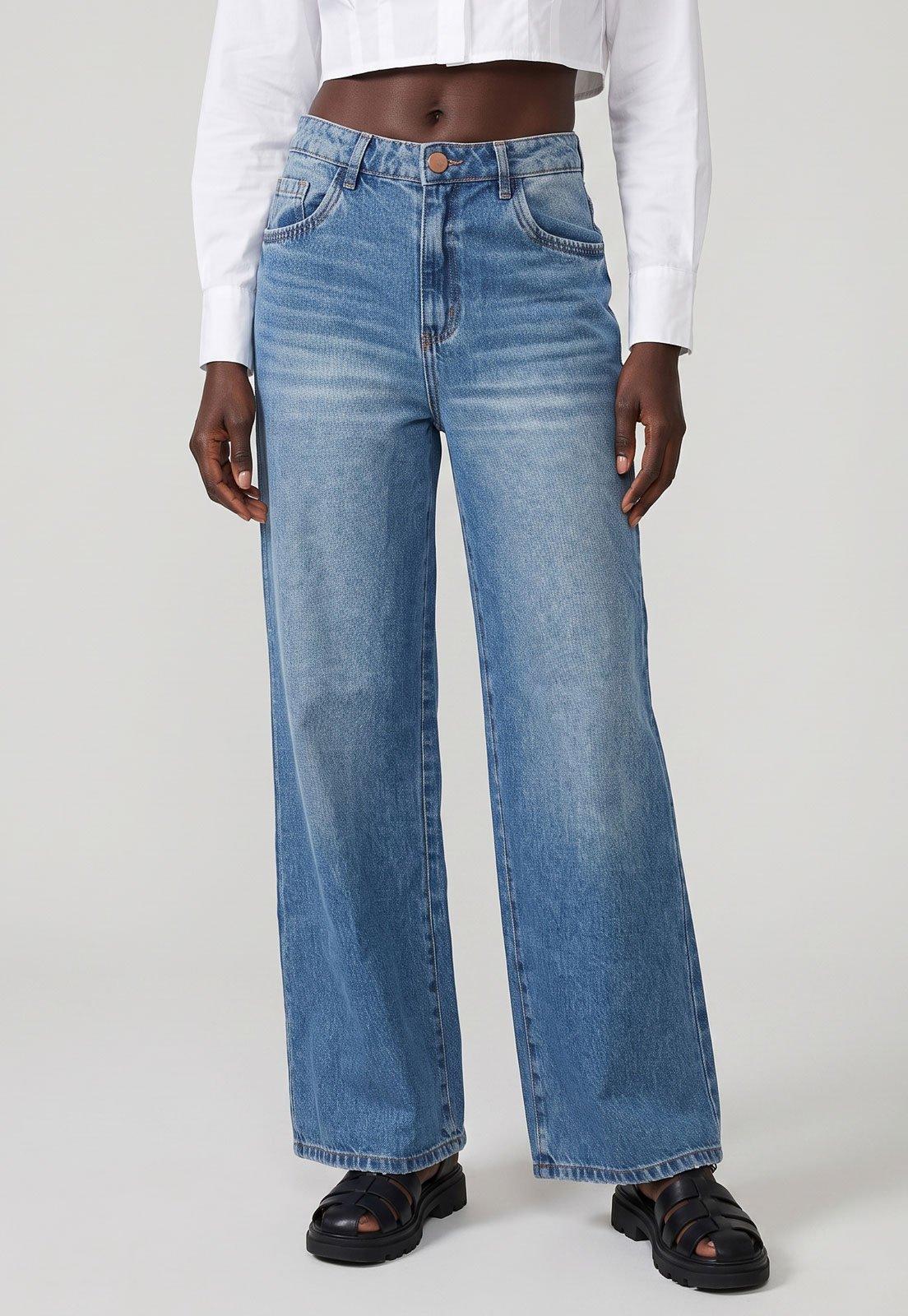 Calça Feminina Lança Perfume Wide Leg Cintura Alta Azul