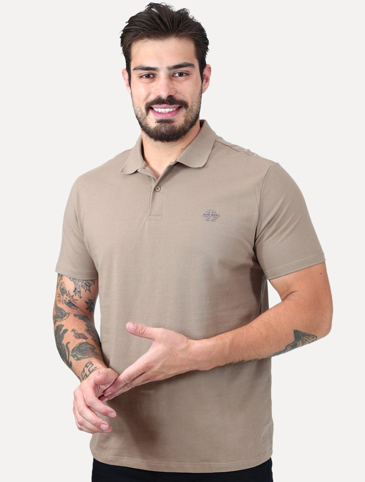 Polo John John Masculina Light Transfer Bege Médio
