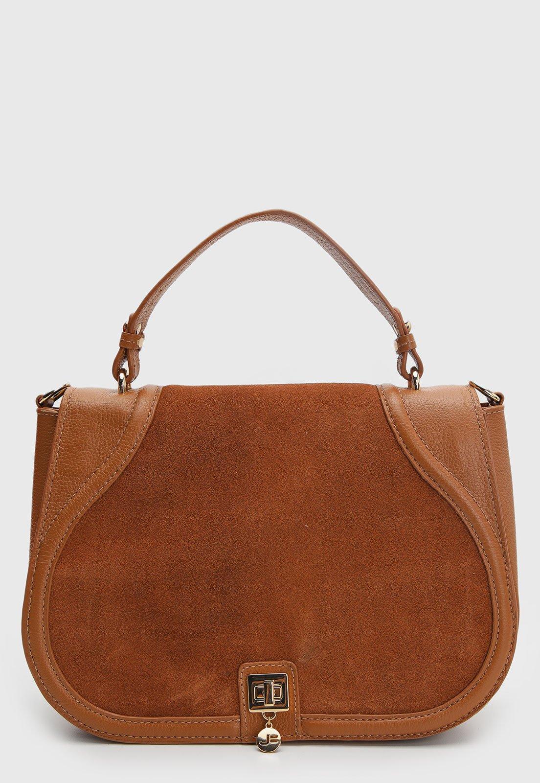Bolsa Média Feminina Jorge Bischoff Acabamento Camurçado Caramelo