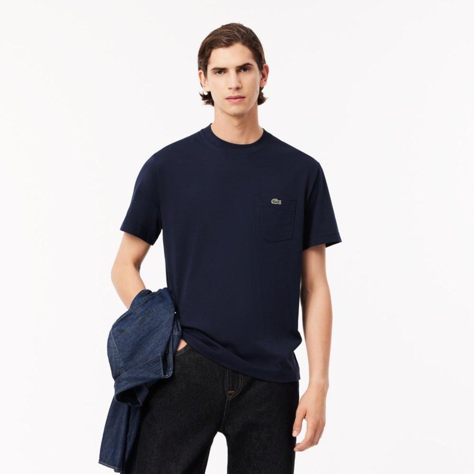 Camiseta Lacoste de algodão com bolso de peito Azul
