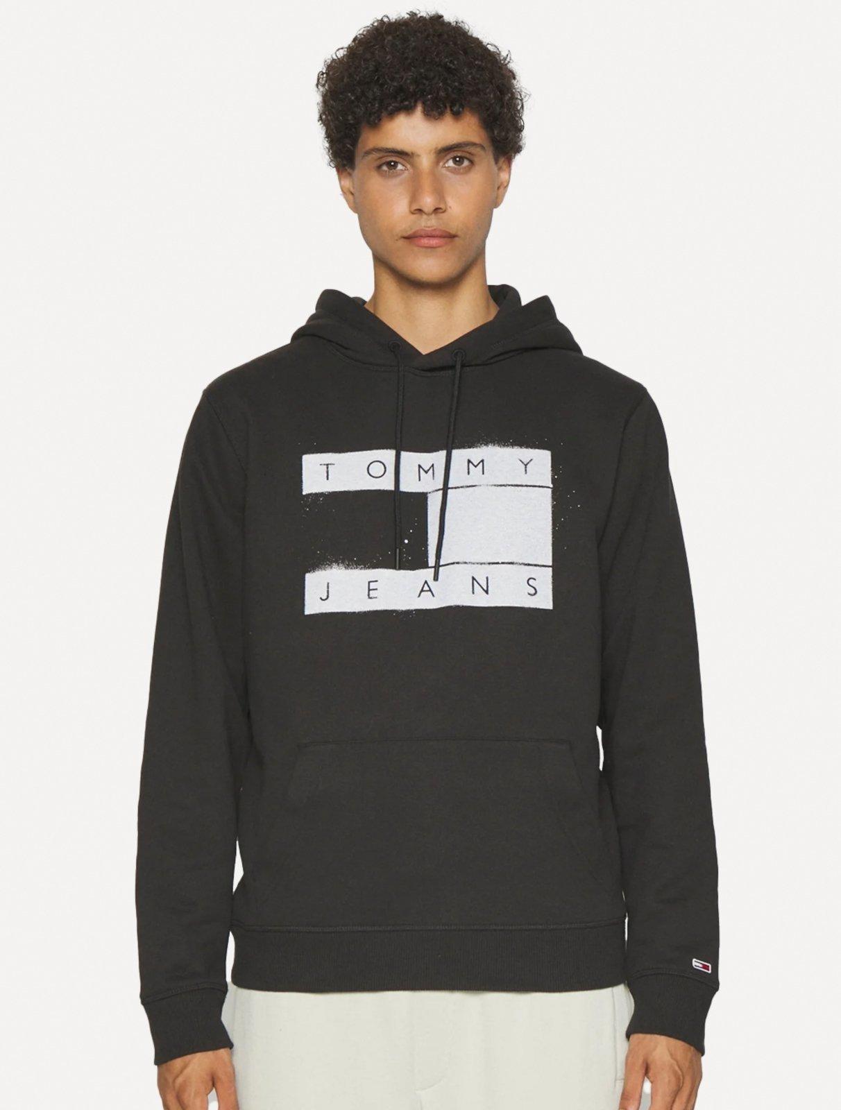 Moletom Tommy Jeans Masculino Hoodie Flag Logo Spray Preto