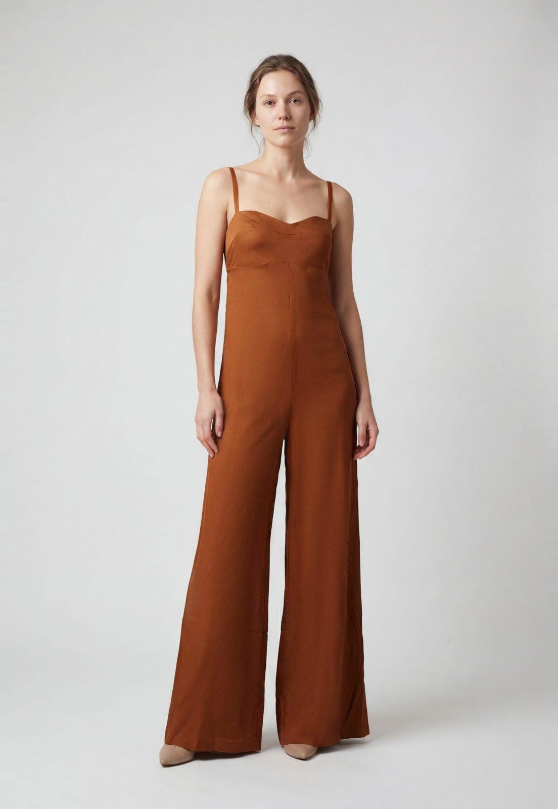 Macacão Feminino Colcci Alças Finas Viscose Marrom