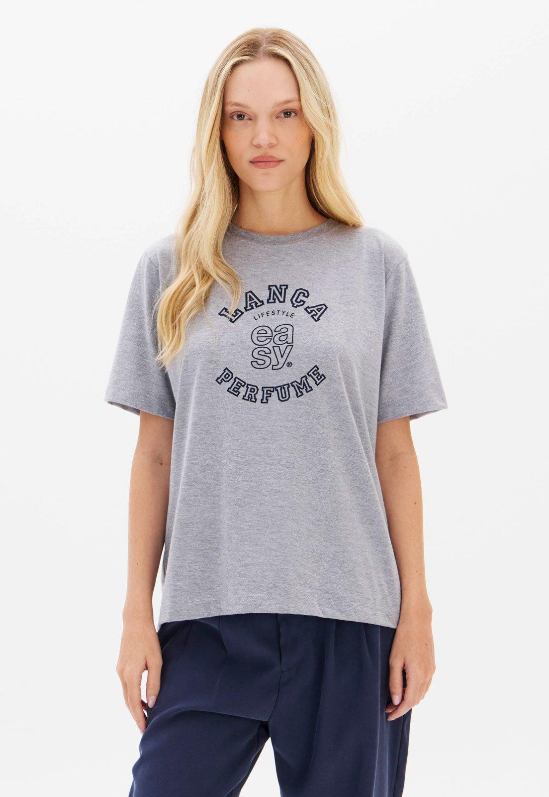 Camiseta Feminina Lança Perfume Gola Redonda Cinza