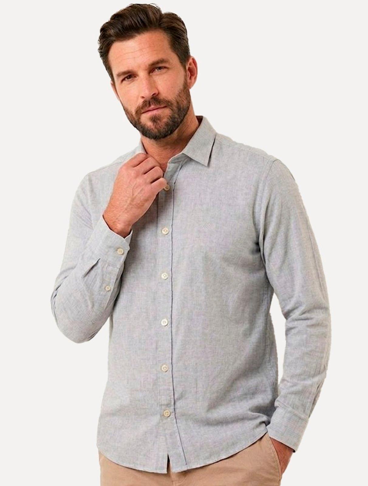 Camisa Aramis Masculina Slim Algodão Willis Cinza Claro