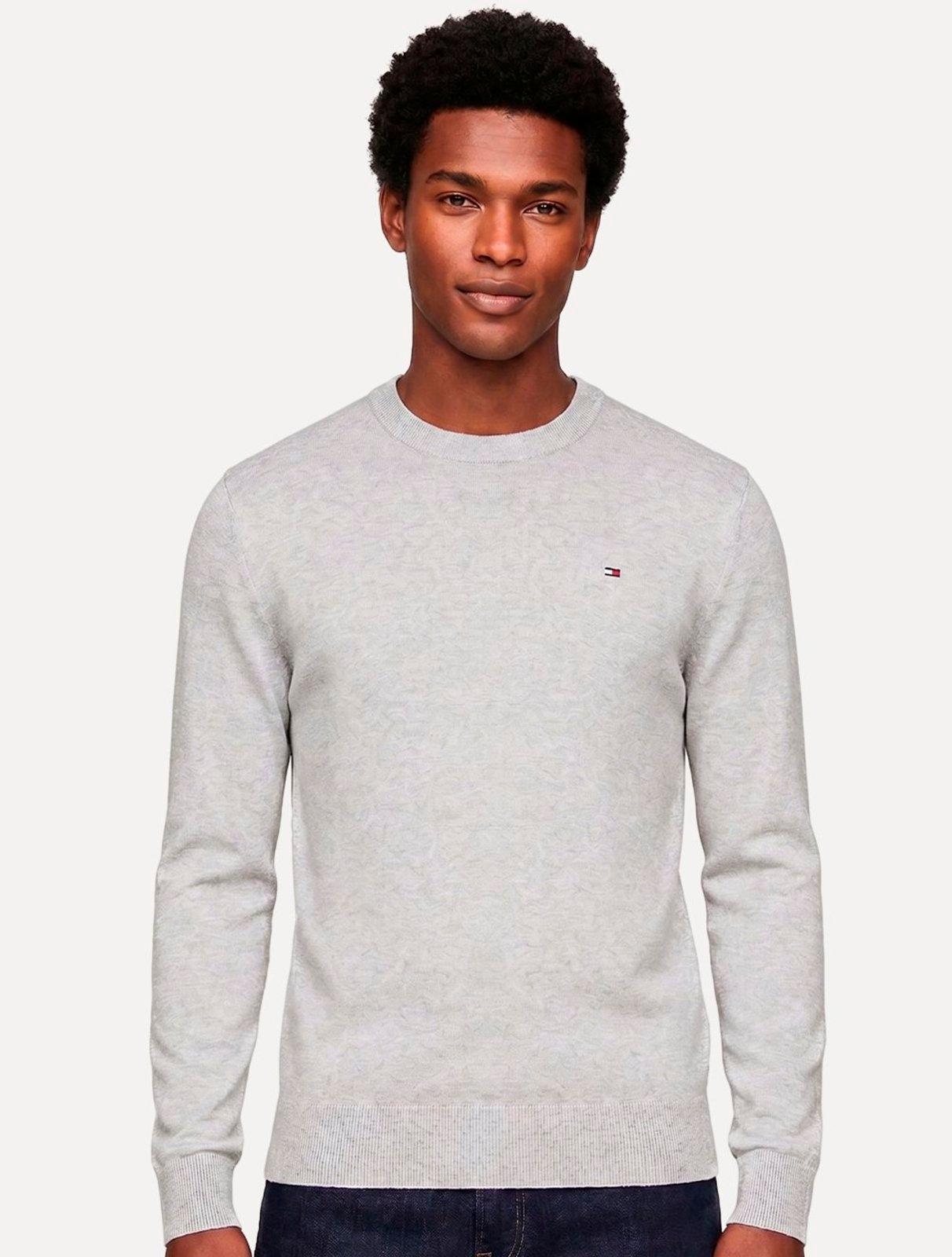 Suéter Tommy Hilfiger Masculino Crewneck Essential Cotton Cinza