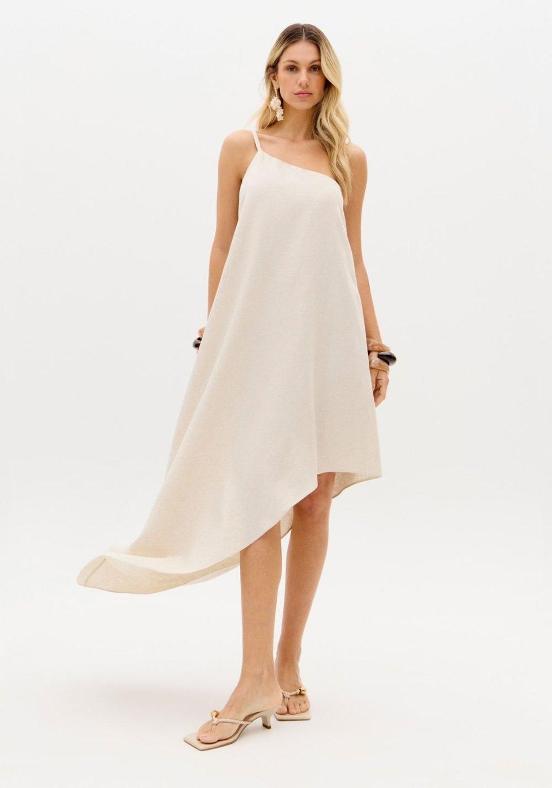Vestido Assimétrico Com Linho Lança Perfume